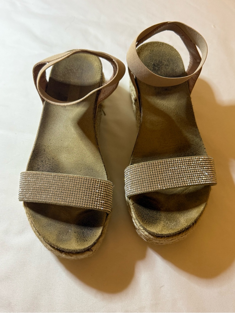 Steve Madden Tan Espadrille Wedge Sandals with Rhinestone Strap
